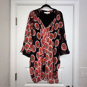 Diane Von Furstenberg Fleurette Silk Floral Print Kimono Batwing Tunic Dress